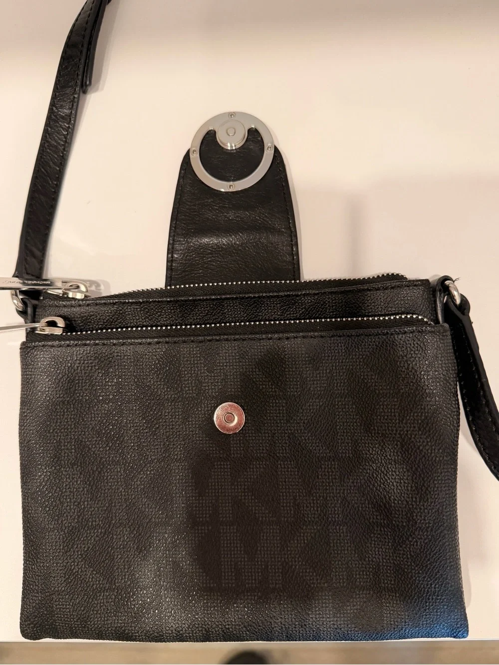 Michael Kors Fulton Black Monogram Crossbody Silver Hardware
